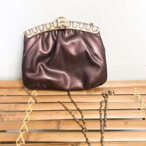 Stephanie Snakeskin Rhinestone Retro Vintage Metallic Crossbody Bag